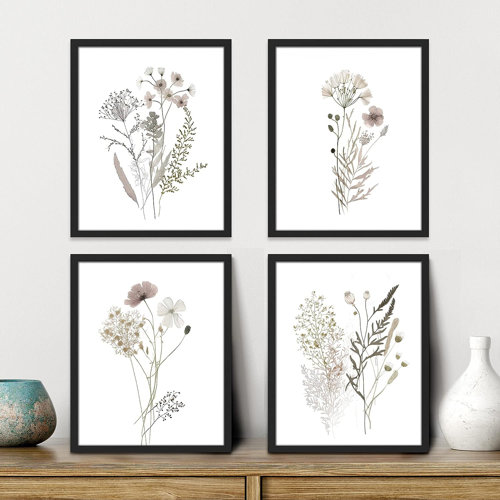 IDEA4WALL Framed Winter Autumn Brown Wildflowers Wall Art%2C Set Of 4 Nature Wilderness Wall Decor Prints%2C Botanical Floral Wall Decor For Living Room%2C Bedroom Framed 4 Pieces Print 